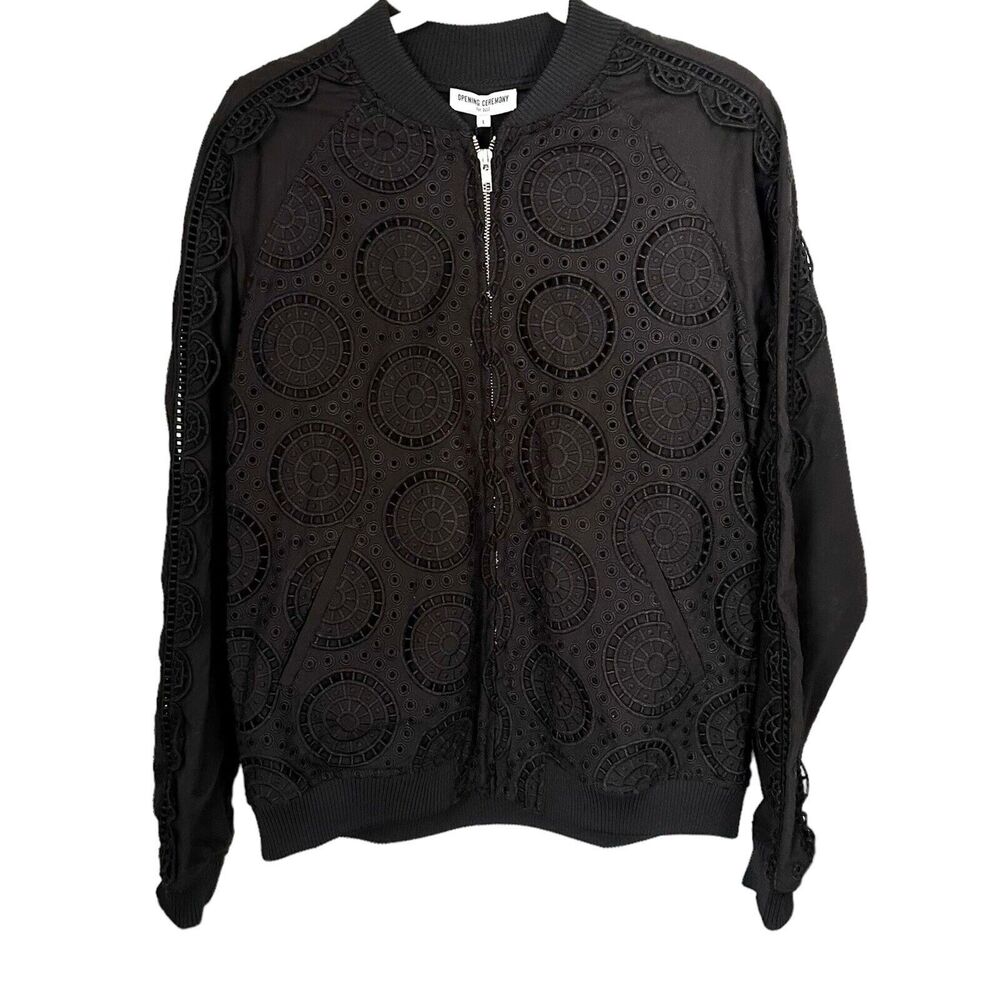 Opening Ceremony Womens Sz L Anglaise Broderie Lace Bomber Jacket Black NWT